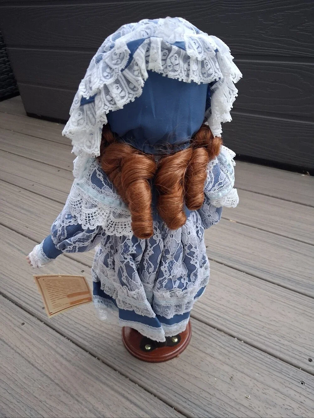 Blue Lace Porcelain Doll with Bonnet - Classic Kids Toy